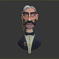 Cartoon Character Gentleman With White Hair Monocle Mustache Bow Tie And Blue Suit Badge