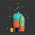 Game Character Blue Cat Face In Orange Pot With Small Cacti And Floating Blue Dots