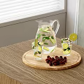 Refreshing Lemon Mint Water in Glass Pitcher with Glasses Red Berries on Wooden Tray by Window