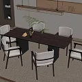 Modern Rectangular Wooden Dining Table Set With Beige Chairs And Pendant Light 3d model
