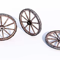 Three Rustic Vintage Wooden Cart Wheels With Intricate Spokes And Classic Design