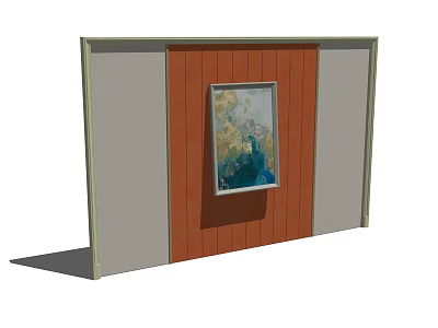Modern Background Wall With Gray Side Panels And Brown Wooden Center Panel Featuring Decorative Painting 3d model