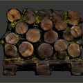 Moss Covered Wooden Logs Stacked On Pallet Base With Natural Texture And Timber Material