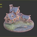 Cute Cottage Model With Blue Roofs Yellow Walls Small Windows And Green Grass