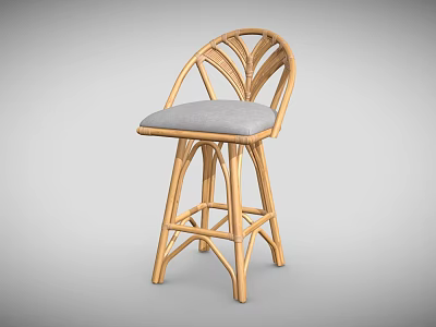 Rattan Bar Stool With Light Wood Frame Gray Cushioned Seat And Modern Home Bar Design 3d model