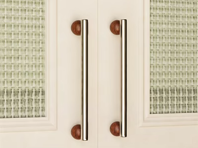 Stainless Steel Cabinet Handles With Wooden Ends On White Doors Glass Panel Design 3d model