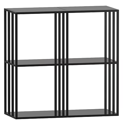 Modern Black Metal Frame Storage Shelf With Open Design And Wooden Shelves 3d model