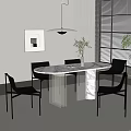 Modern Marble Oval Dining Table Set With Black Chairs And Pendant Light 3d model