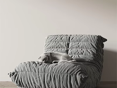 Gray Lazy Sofa With Dog Lying On Light Colored Wall And Wooden Floor 3d model