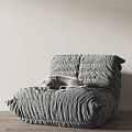 Gray Lazy Sofa With Dog Lying On Light Colored Wall And Wooden Floor