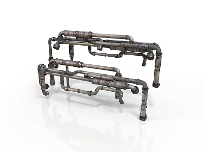 Industrial Mechanical Metal Pipe Equipment Structure With Interconnected Heavy Duty Framework 3d model