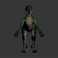 Green Velociraptor Dinosaur in Standing Pose With Sharp Teeth and Gray Background 3d model