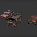 Yellow Green Red Military Vehicle Models With Open Hood And Roof Equipment