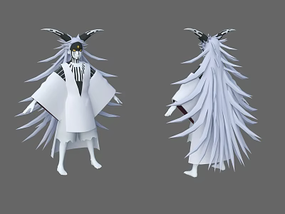 Mystical Game Movie Character With White Robe Feather Decorations Horned Headpiece Front Back Views 3d model