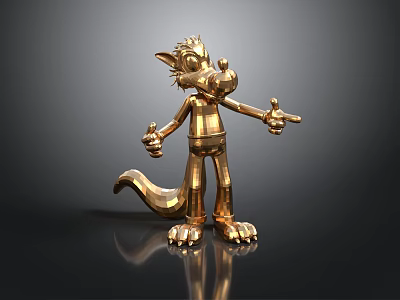 Golden Cartoon Animal Sculpture Standing With Exaggerated Expression Metallic Finish 3d model