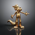 Golden Cartoon Animal Sculpture Standing With Exaggerated Expression Metallic Finish