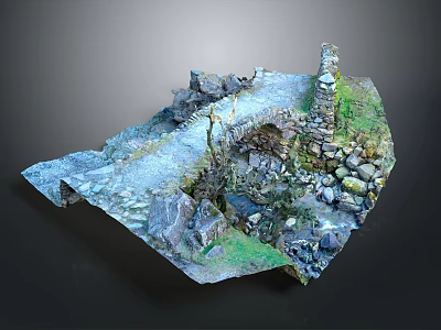 Natural Garden Landscape Design With Stone Bridge Pond Greenery And Stone Paths 3d model