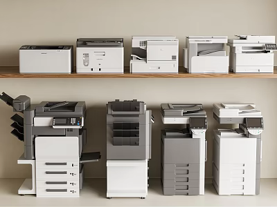 Modern Office Appliances Display With Multifunctional Printers Copiers And Various Models 3d model