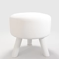 Round Ottoman Stool With Checkered Fabric Upholstery And Wooden Legs