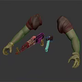 Gun Weapon With Black Orange Body Held By Brown Sleeved Arms White Gloves Red Accessory