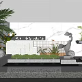 Modern Feature Wall Garden Design With Palm Tree Water Feature Lighting And Sculpture