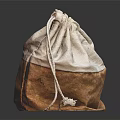 Practical Drawstring Storage Bag With Light Cotton Top And Brown Leather Base For Household Use