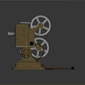 Vintage Movie Projector on Base with Wooden Body Metal Reels and Power Cord