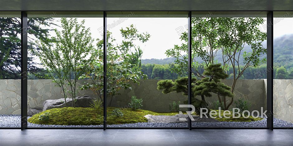 Modern Courtyard Courtyard Courtyard Landscape Pine Tree Landscape Stone Zen Courtyard Pohan Pine Landscape Courtyard Grass Plant Pile Plant Landscape Villa Courtyard model