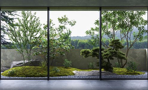 Modern Courtyard Landscape Pine Tree Landscape Stone Zen Courtyard Pohan Pine Landscape Courtyard Grass Plant Pile Plant Landscape Villa Courtyard 3d model