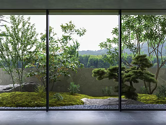 Modern Courtyard Landscape Pine Tree Landscape Stone Zen Courtyard Pohan Pine Landscape Courtyard Grass Plant Pile Plant Landscape Villa Courtyard 3d model