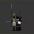 Three Medieval Men Standing Together With Spears And Shields In Historical Attire