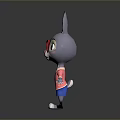 Cute Cartoon Rabbit Character Wearing Red Glasses In Pink Coat And Blue Skirt