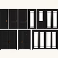 Black Hinged Doors With Various Designs Glass Panels Solid Panels And Double Doors 3d model