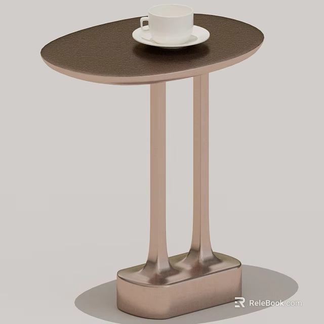 Modern Round Side Table With Brown Top And Metallic Legs Design 3d model 
