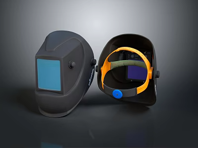 Fire Protection Equipment Welding Helmets Black Shell Blue Lens Open Closed With Yellow Interior 3d model