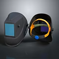 Fire Protection Equipment Welding Helmets Black Shell Blue Lens Open Closed With Yellow Interior