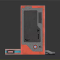 Red Industrial Machine Structure With Black Rollers Metal Platform And Control Panel