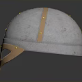 Classic Medieval Silver Metal Helmet With Leather Straps Face Mask And Gold Rivets