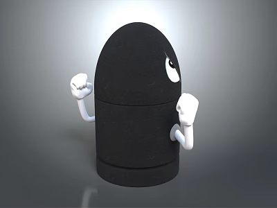 Black Bullet Shaped Weapon With Cartoon Design White Arms Fists And Eye 3d model