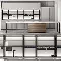 Modern Kitchen Interior Design With Wooden Cabinets Open Shelves And Marble Countertop