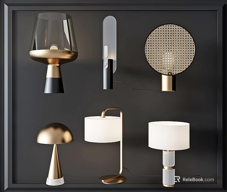 Modern Stylish Table Lamps with Gold Bases Glass Shades and Geometric Designs 3d model 