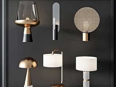 Modern Stylish Table Lamps with Gold Bases Glass Shades and Geometric Designs 3d model