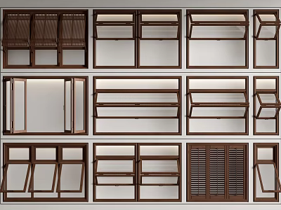 Various Casement Windows Styles And Designs With Wooden Frames For Home 3d model