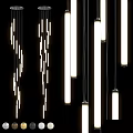 Modern Long Cylindrical Pendant Lights With Bright Illumination Hanging In Interior Space