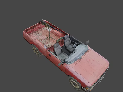 Old Red Convertible Car With Open Top And Worn Interior Seats 3d model