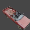 Old Red Convertible Car With Open Top And Worn Interior Seats