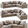 Sectional Sofa With Multiple Patterned Cushions In Neutral Beige Cozy Design 3d model
