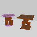 Modern Wooden Side Tables With Geometric Base And Rectangular Top Design 3d model