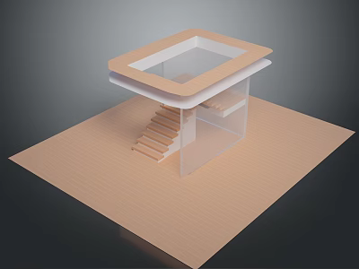 Modern Square Architecture With Open Top Glass Elements And Staircase Platform Base 3d model