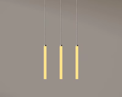 Three Yellow Long Strip Chandeliers Hanging Against Gray Background 3d model